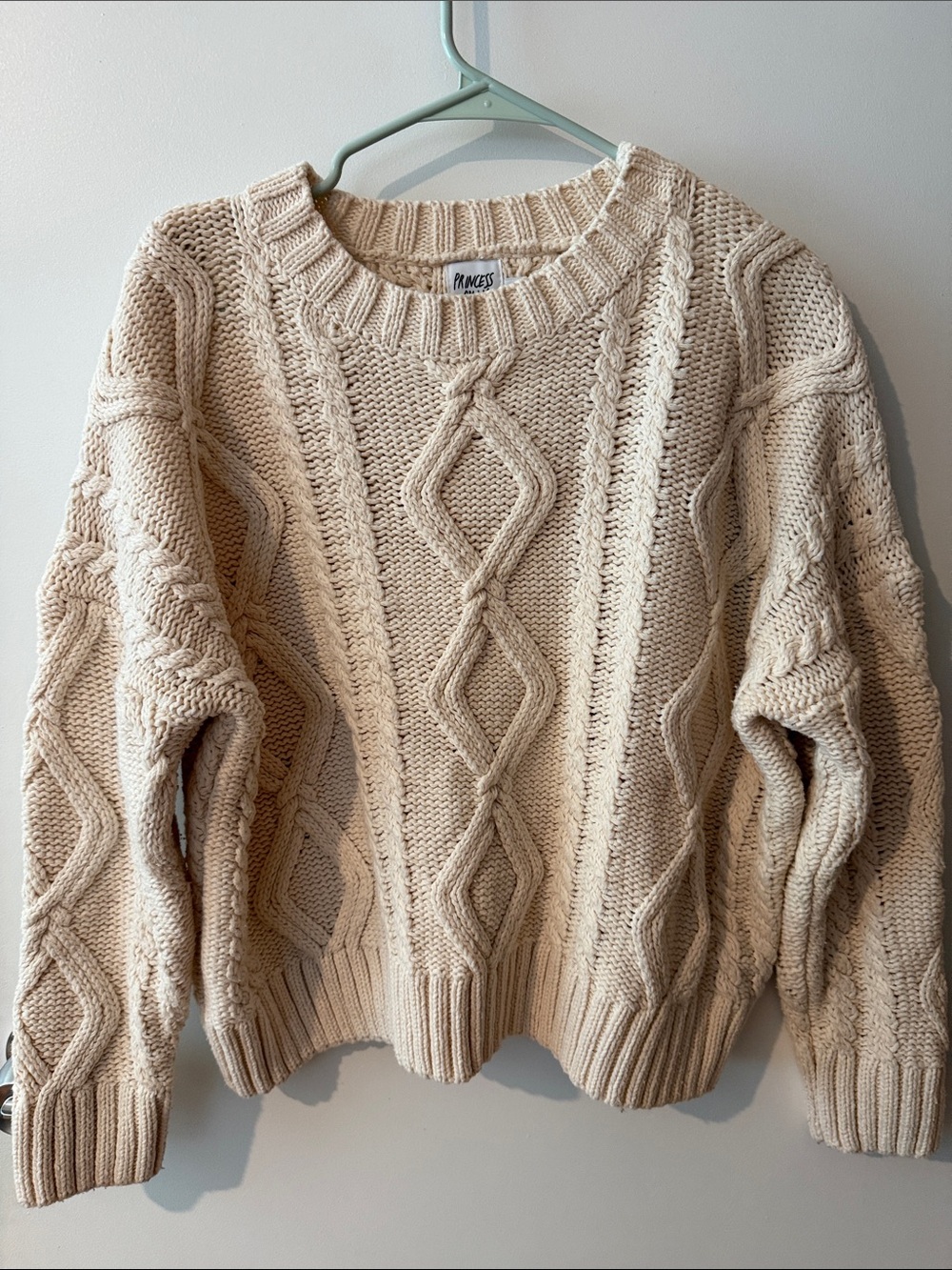 Princess Polly Cream Cable Knit Scoop Neck Sweater